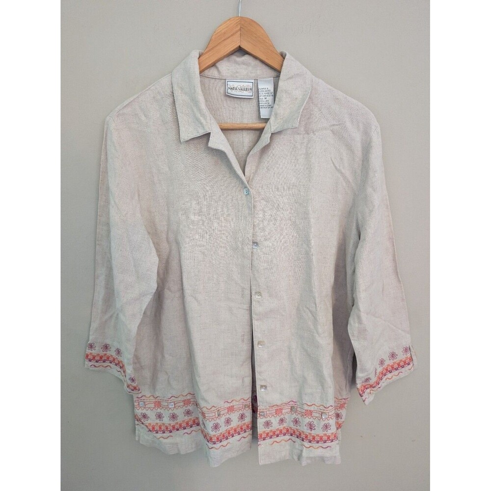 Napa Valley Linen Embroidered Blouse Size M